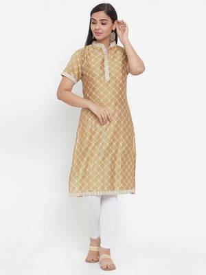 Brown printed cotton silk kurtas-and-kurtis 1