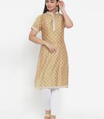 Brown printed cotton silk kurtas-and-kurtis