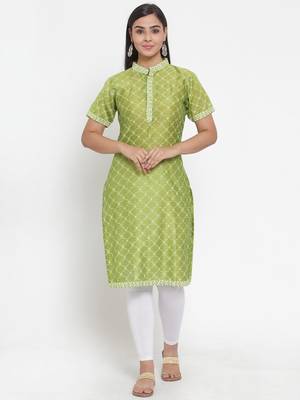Olive printed cotton silk kurtas-and-kurtis 1