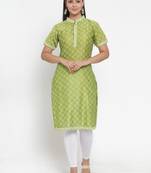 Olive printed cotton silk kurtas-and-kurtis