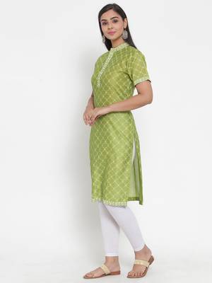 Olive printed cotton silk kurtas-and-kurtis 3