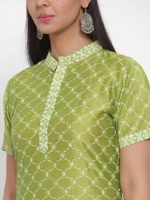 Olive printed cotton silk kurtas-and-kurtis 4