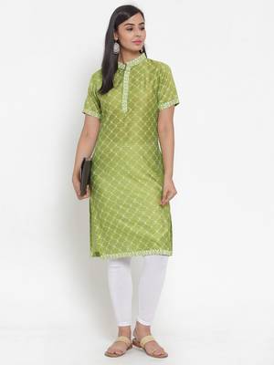 Olive printed cotton silk kurtas-and-kurtis 5