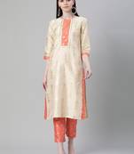 Cream printed art silk kurtas-and-kurtis