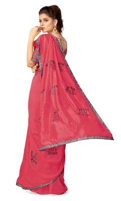 Pink embroidered silk blend saree with blouse 3