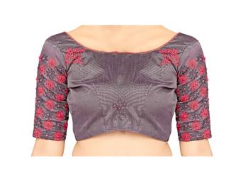 Pink embroidered silk blend saree with blouse 5