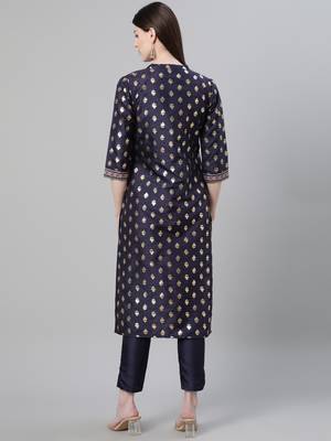 Navy-blue printed art silk kurtas-and-kurtis 3