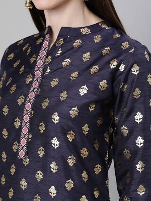 Navy-blue printed art silk kurtas-and-kurtis 4