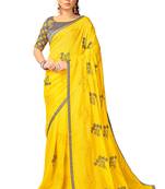 Yellow embroidered silk blend saree with blouse