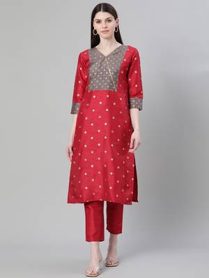 Red printed art silk kurtas-and-kurtis 1
