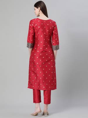 Red printed art silk kurtas-and-kurtis 3
