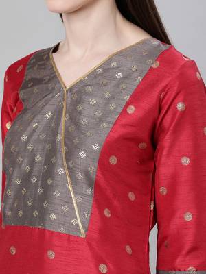 Red printed art silk kurtas-and-kurtis 4