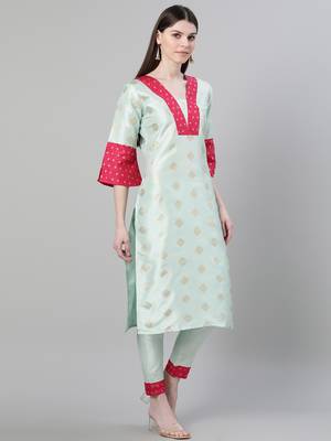 Blue printed art silk kurtas-and-kurtis 2