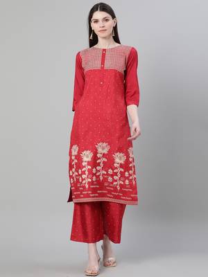 Red printed art silk kurtas-and-kurtis 1