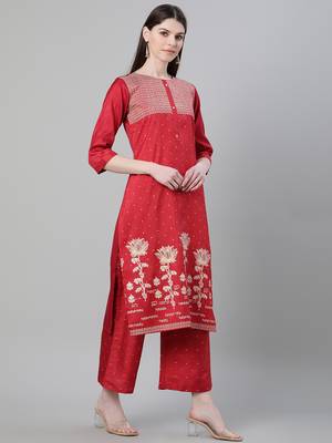 Red printed art silk kurtas-and-kurtis 2