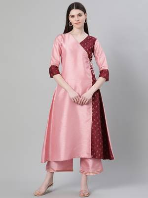 Pink printed art silk kurtas-and-kurtis 1