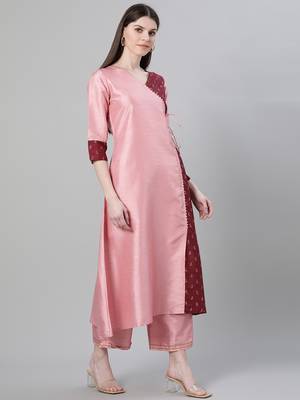 Pink printed art silk kurtas-and-kurtis 2