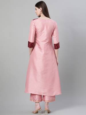 Pink printed art silk kurtas-and-kurtis 3