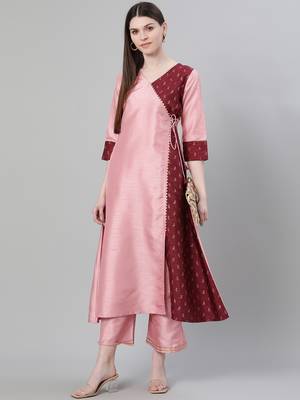 Pink printed art silk kurtas-and-kurtis 5