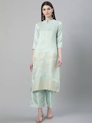 Blue printed art silk kurtas-and-kurtis 1