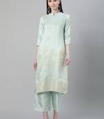 Blue printed art silk kurtas-and-kurtis