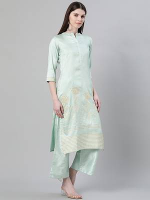 Blue printed art silk kurtas-and-kurtis 2