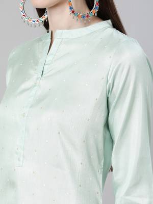 Blue printed art silk kurtas-and-kurtis 4