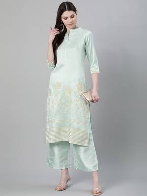 Blue printed art silk kurtas-and-kurtis 5