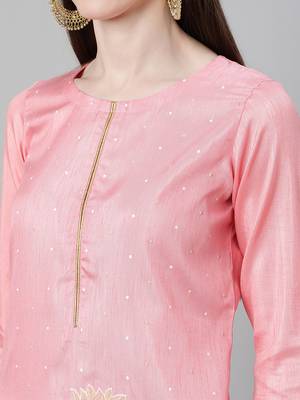 Pink printed art silk kurtas-and-kurtis 4