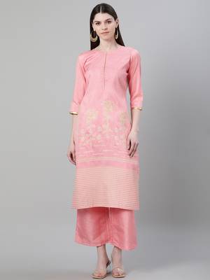 Pink printed art silk kurtas-and-kurtis 5