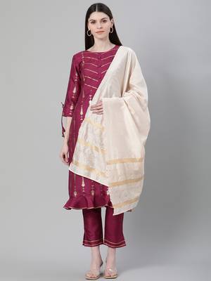 Purple printed art silk kurtas-and-kurtis 1