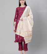 Purple printed art silk kurtas-and-kurtis