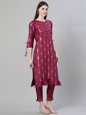 Purple printed art silk kurtas-and-kurtis 2