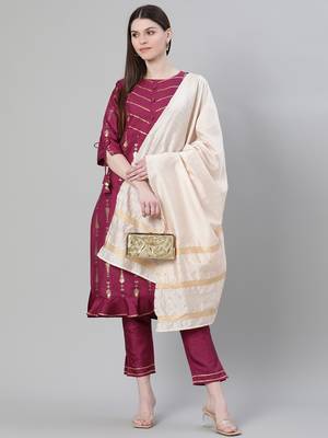 Purple printed art silk kurtas-and-kurtis 5