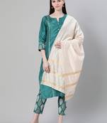 Green printed art silk kurtas-and-kurtis
