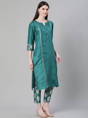 Green printed art silk kurtas-and-kurtis 2