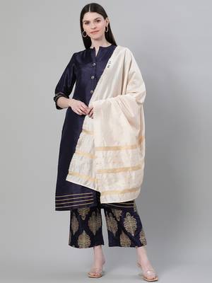 Navy-blue plain art silk kurtas-and-kurtis 1