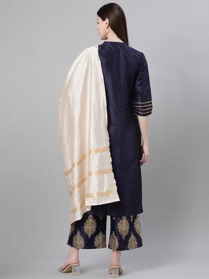 Navy-blue plain art silk kurtas-and-kurtis 3