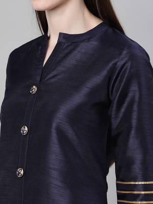 Navy-blue plain art silk kurtas-and-kurtis 4