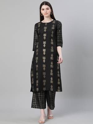 Black printed art silk kurtas-and-kurtis 1