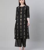 Black printed art silk kurtas-and-kurtis