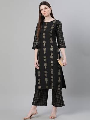 Black printed art silk kurtas-and-kurtis 5