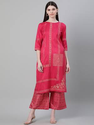Pink printed art silk kurtas-and-kurtis 1
