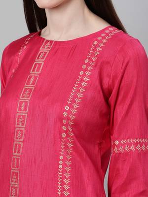 Pink printed art silk kurtas-and-kurtis 4