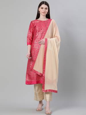 Pink printed art silk kurtas-and-kurtis 1
