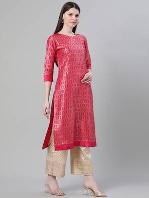 Pink printed art silk kurtas-and-kurtis 2