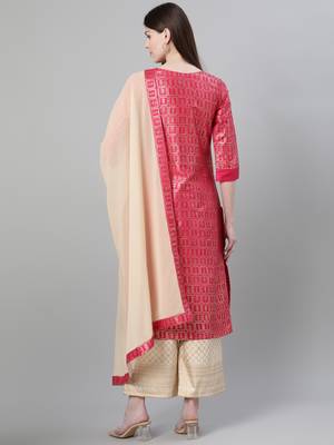 Pink printed art silk kurtas-and-kurtis 3