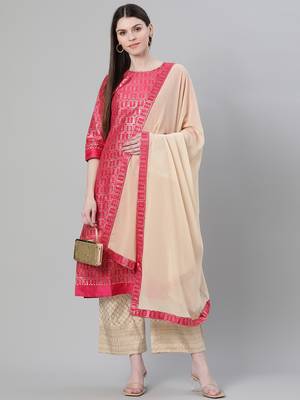 Pink printed art silk kurtas-and-kurtis 5