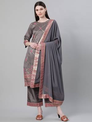 Grey printed art silk kurtas-and-kurtis 1