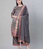 Grey printed art silk kurtas-and-kurtis